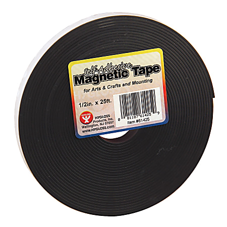 Hygloss Magnetic Tape Strips 0.5 x 8.33 Yd. Black Pack Of 3